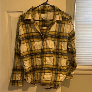 Yellow and Black Plaid Button-Up Shirt